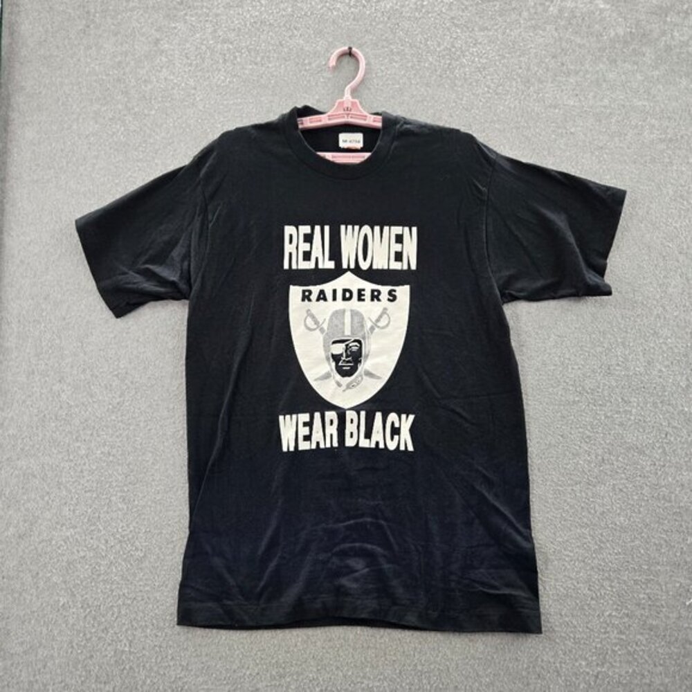 VINTAGE Oakland Raiders Women Shirt L Black Single Stitch 90s USA Real Women
